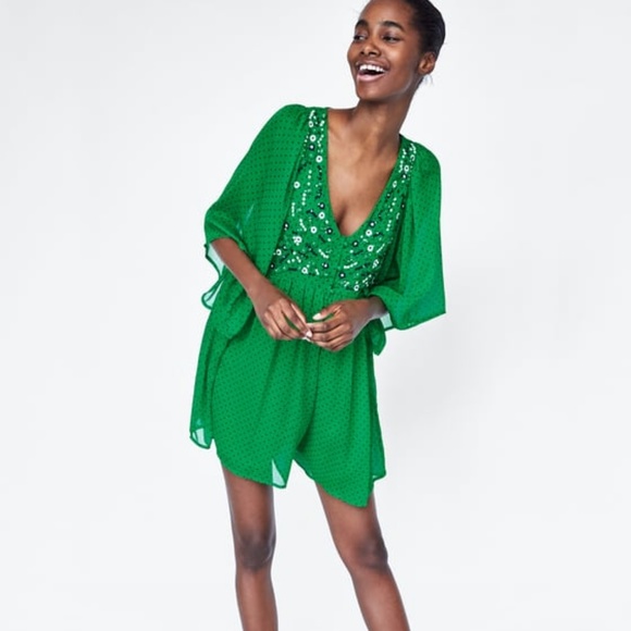 zara green polka dot playsuit